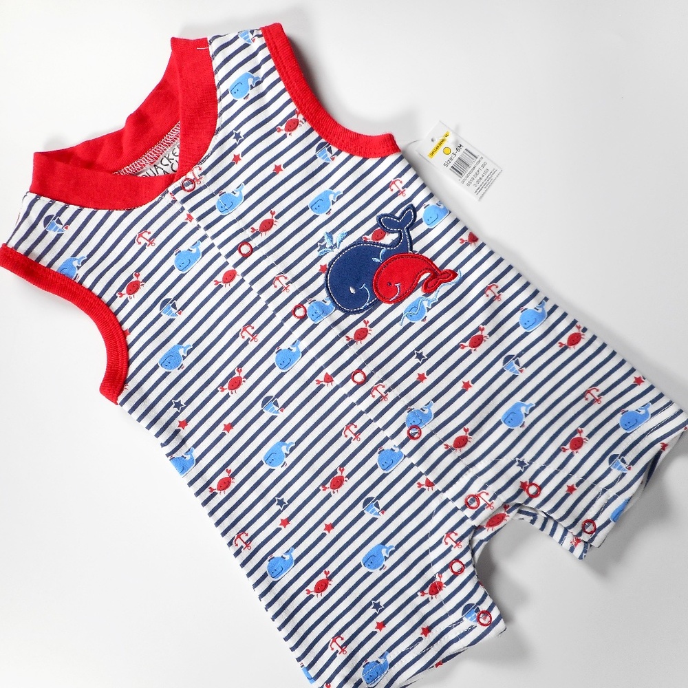 NWT Quacker Jack 3-6 Mo 6-9 Mo Whale Crab Baby Romper Red Stripe Jumper Cute